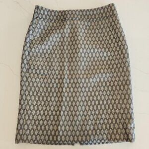 J Crew Wool Silk Sz 6 Metallic Brocade Pencil Skirt Academia Work Office Siren